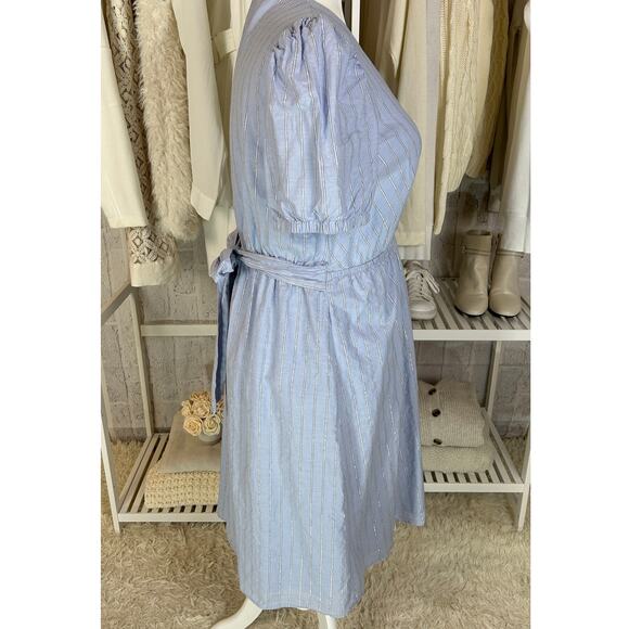 Love & Promises Women's Sz L Blue Striped Metallic Stitching A Line Dress #0243 - Picture 2 of 11